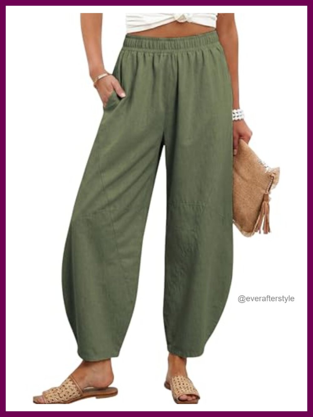 Cotton Blend Wide Leg Barrel Capri Pants High Elastic Waist Loose Fit Casual